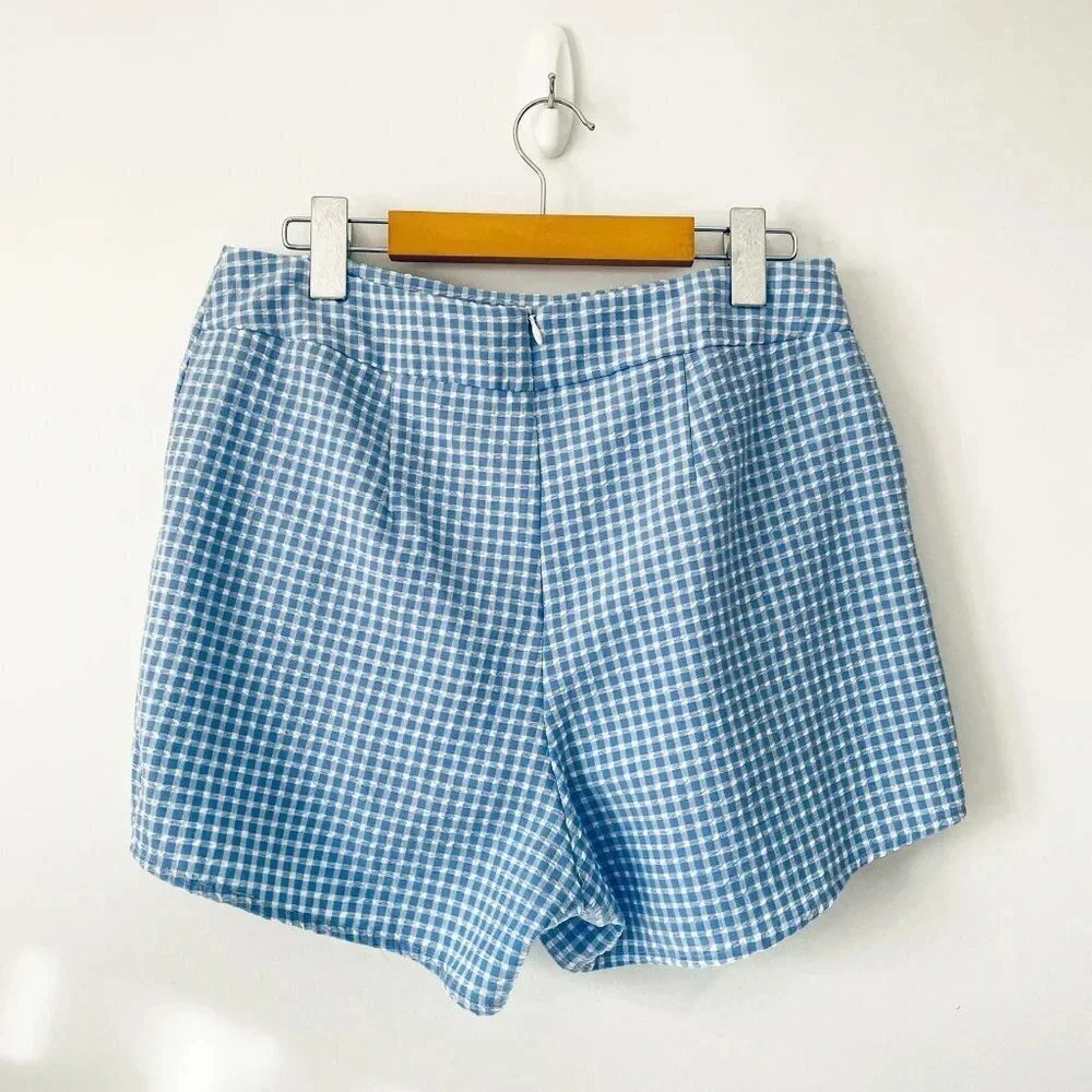 Zara Textured Gingham Split Skirt Blue White Size Medium